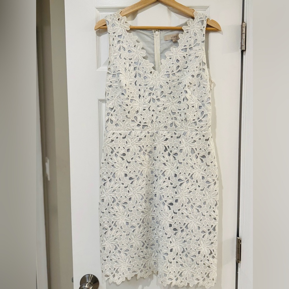 Loft White/Pale Blue Eyelet Dress